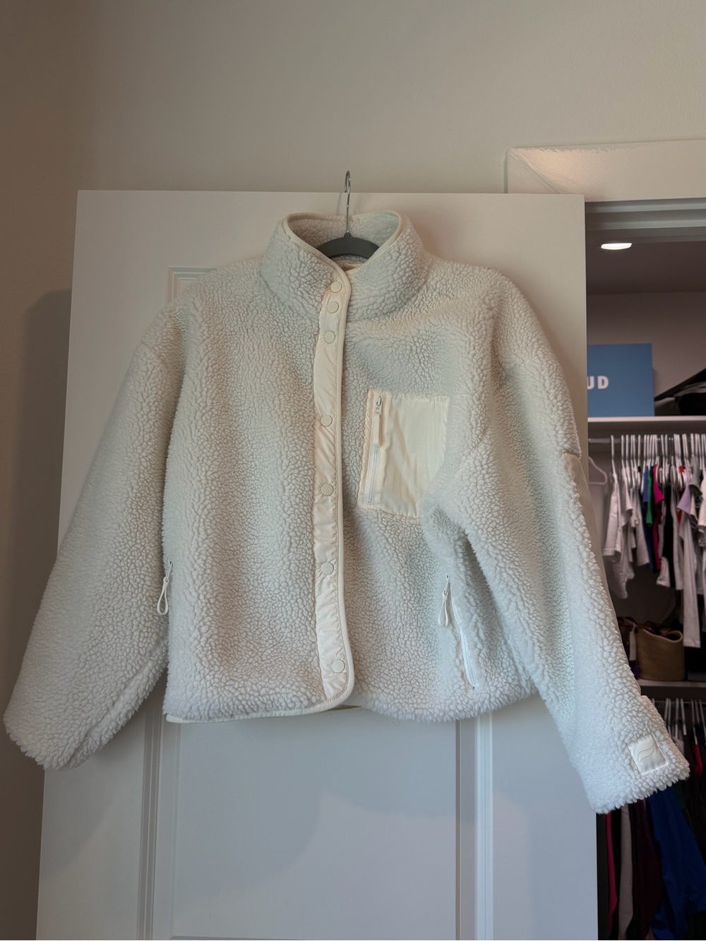 Fabletics Cream Sherpa Snap-Front Jacket